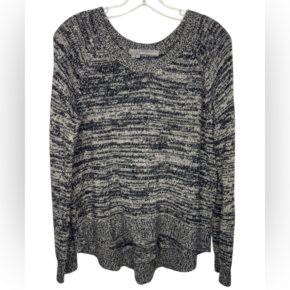 360 Cashmere Wool Cashmere Marled Knit Sweater Gray Black Size Medium